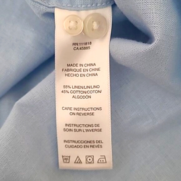 Michael Kors Linen Cotton Blue Button Down Shirt Mens Medium Tailored Fit Preppy - Picture 10 of 12